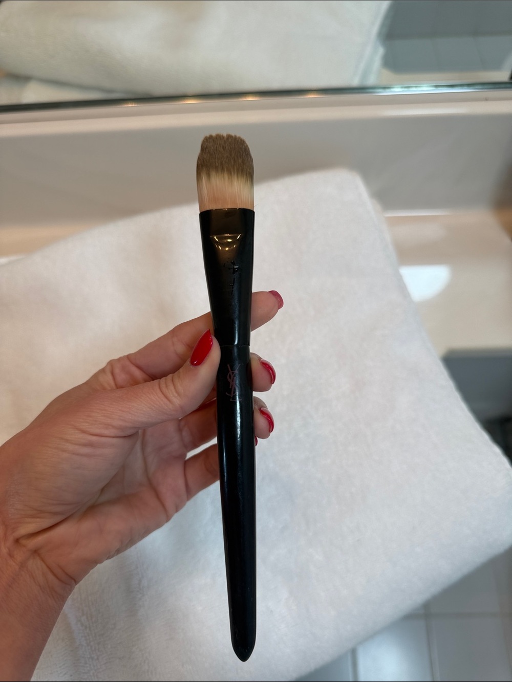 Yves Saint Laurent Black Handle Foundation Brush with Beige Bristles